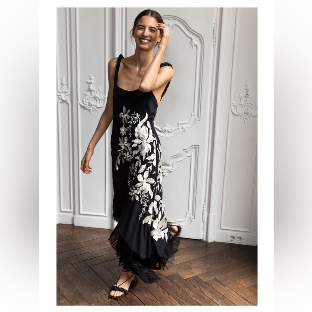 JOHANNA ORTIZ Floral Embroidery Silk Crepe Dress